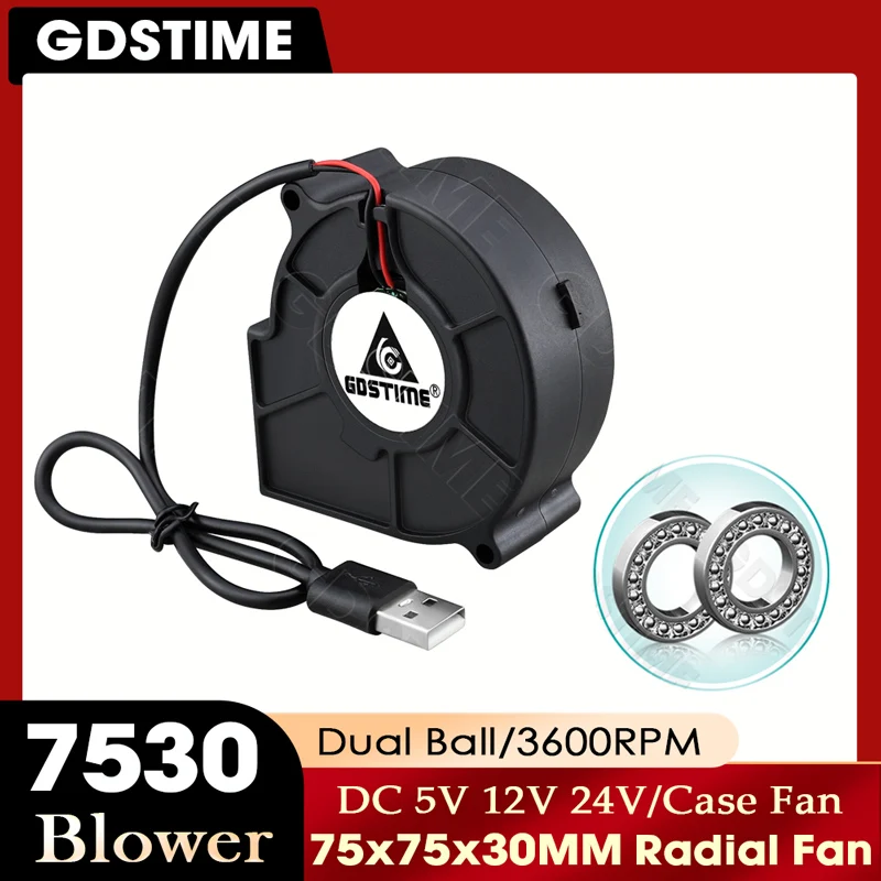 Gdstime 7530 Fan 24V Blower Fan 12V Cooling Fan 75x30MM Radial Fan 5V Turbo Fan 70MM USB Centrifugal Fan for CPU Cooler Cooling