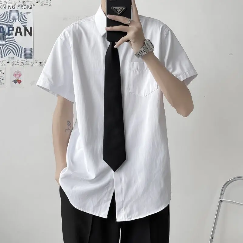 

Summer Thin Short-sleeved Men's Collegiate Japanese Style Loose Shirt