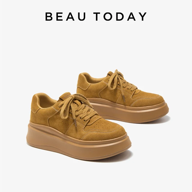 BEAUTODAY zamszowe trampki Vintage damskie platformy ze skóry bydlęcej oddychające damskie sznurowane buty ręcznie robione 29762
