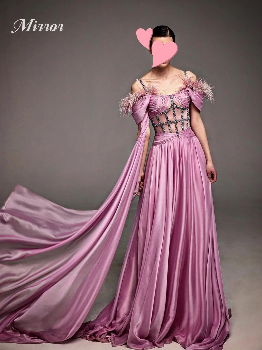 

Mirror Dress Elegant Vintage Sweet Pink Feathers Crystal Beads New Customize Formal Occasion Prom Dress Evening Party Gowns