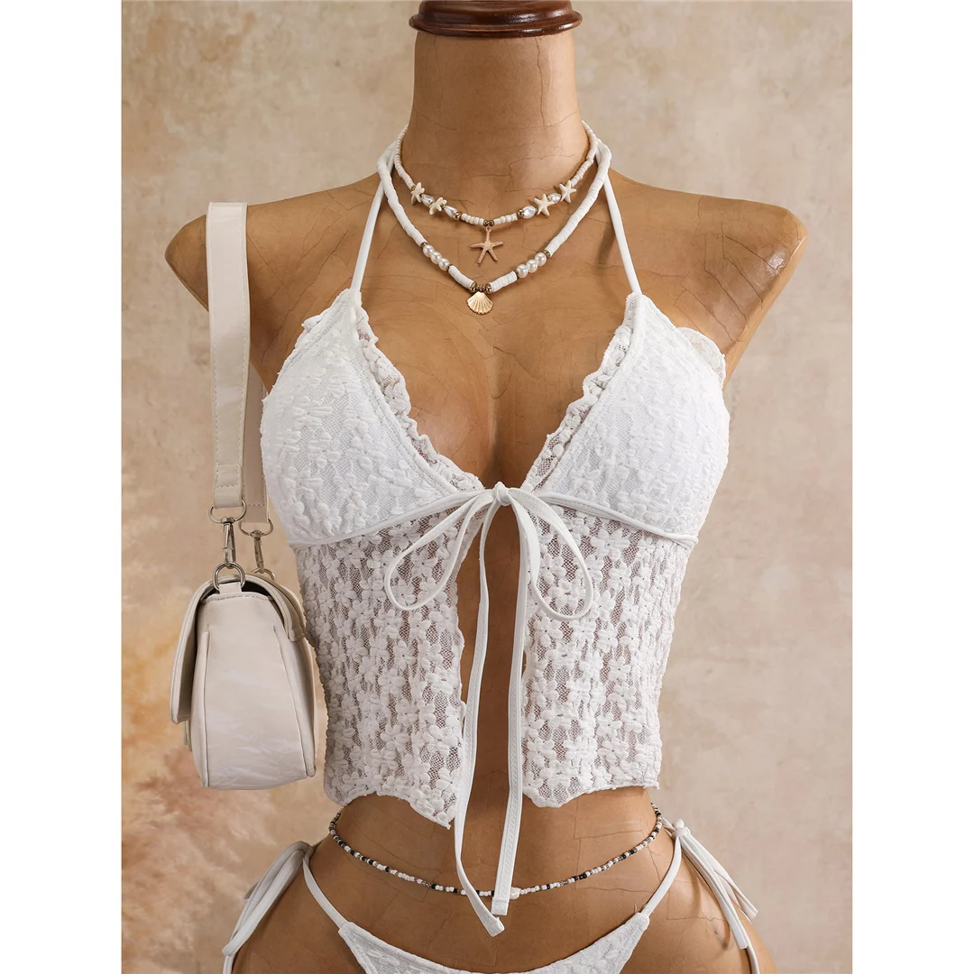 Tankini mit Blumenmuster, Neckholder-Bikini, Damen-Badebekleidung, zweiteiliger Bikini-Set, gepolsterter Badeanzug, Badeanzug, Schwimmbekleidung V8399 – Detail 8