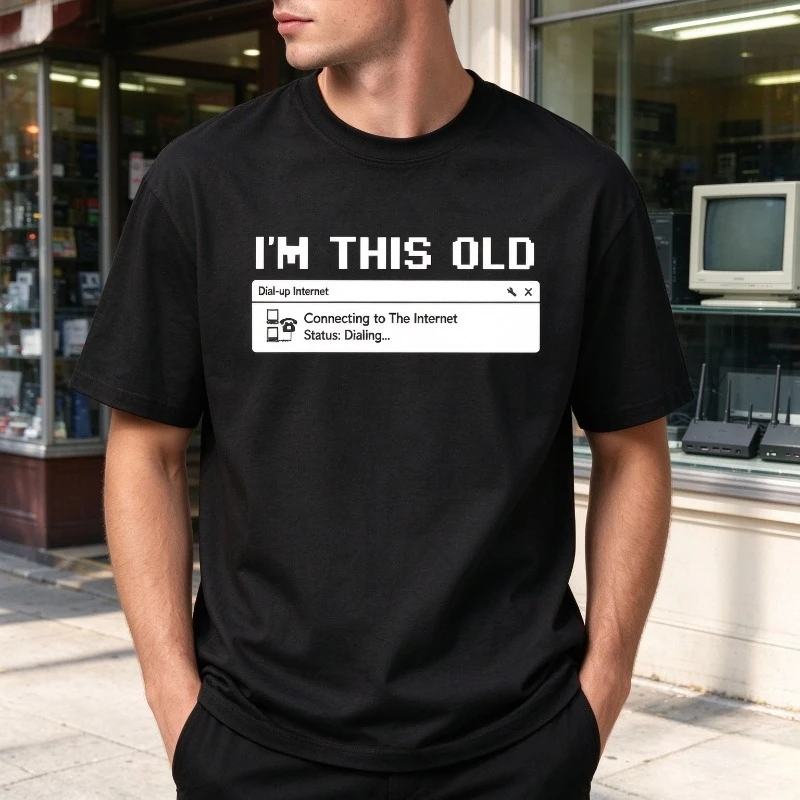 I’M THIS OLD Dial-up Internet Men’s Graphic T-Shirt, Retro Computer Print,  Modal Casual Short Sleeve Tee for Daily , Streetwear