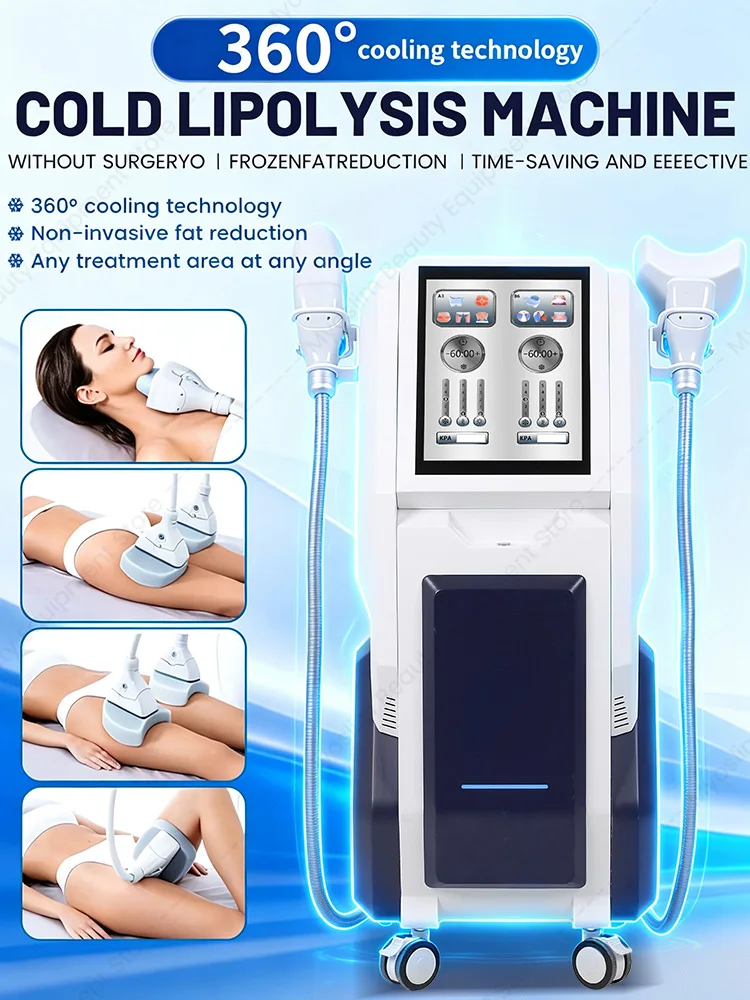 Cold Lipolysis Machine 360° Cooling Fat Freezing Body Shaping Dual Handle 6 Changeable Probes Salon Beauty Equipment  A38