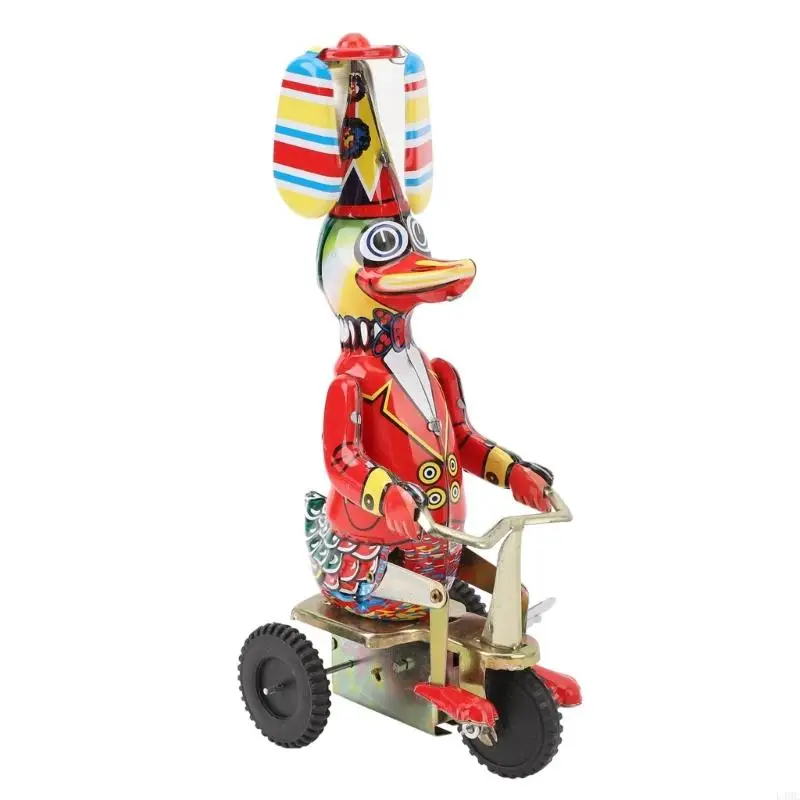

Tinplate Toy Unique Duck on Tin Tricycle Vintage Wind Up Toy for Home Decoration and Collection L4MC