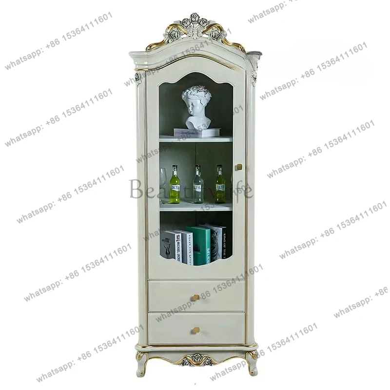 

z.French light luxury wine cabinet American retro solid wood locker European carved vertical cabinet