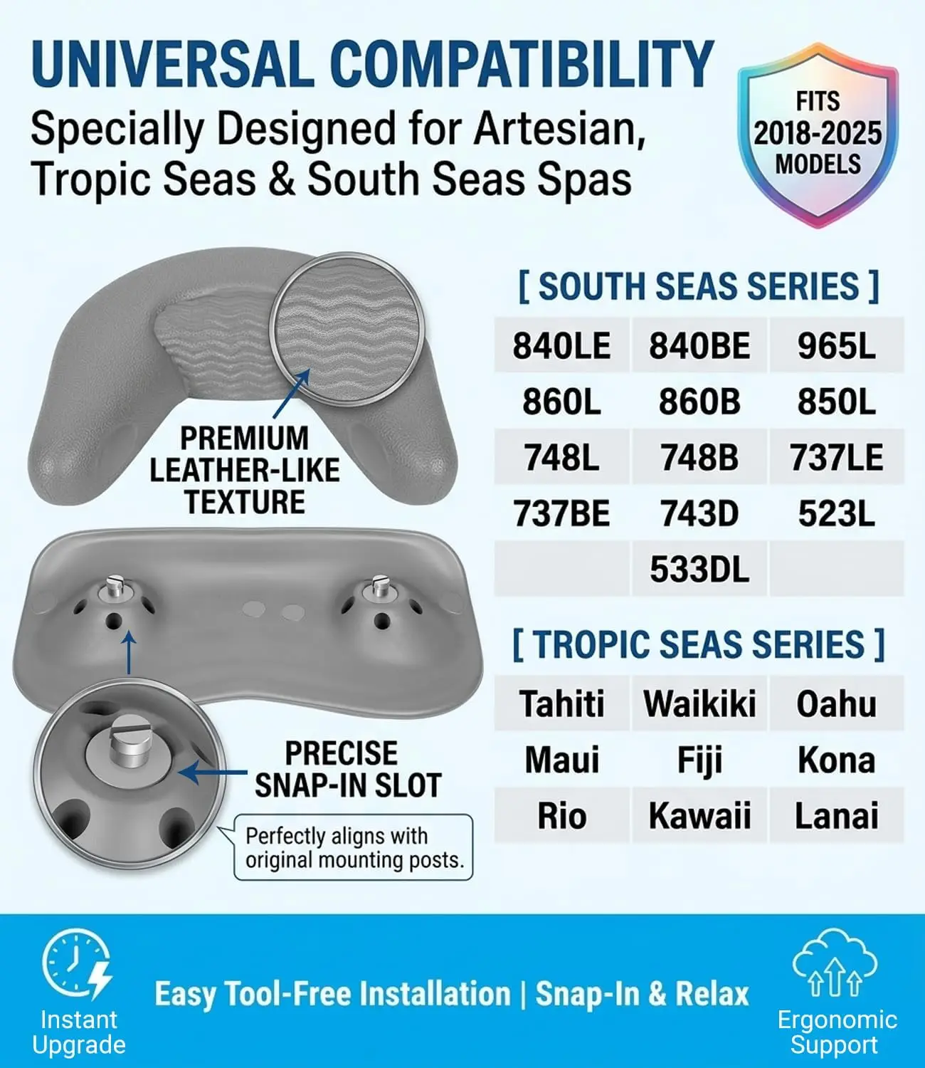 1 set Spa Headrest Pillows for Artesian Tropic Seas & South Seas Hot Tub for 2018-2025 Models Non-Absorbent Hot Tub Accessories