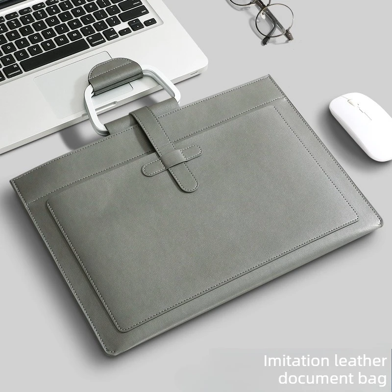 1pcs Waterproof PU Leather Handheld File Bag Multi Pocket Large Capacity Office Laptop Document Carry Bag For Men Women