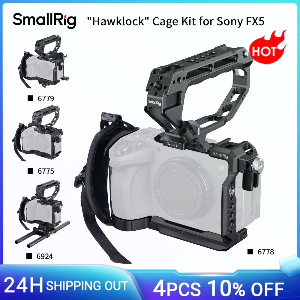 Image of SmallRig FX5 "Hawklock" Käfig-Kit für Sony FX5, mit Top-Griff, NATO-Schiene, Top-Plattenklemme und Arca-Typ Schnellwechselplatte für Stativ