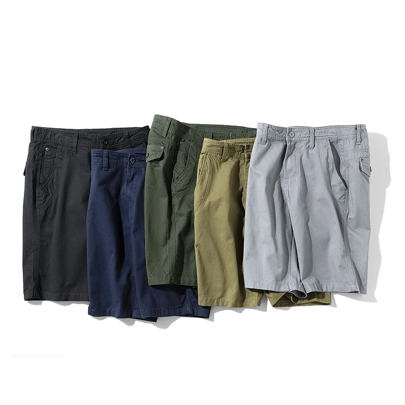 Shorts de safári de cintura média respirável masculino com cinto, 100% algodão, masculino na altura do joelho, reto, monocromático, viajando,