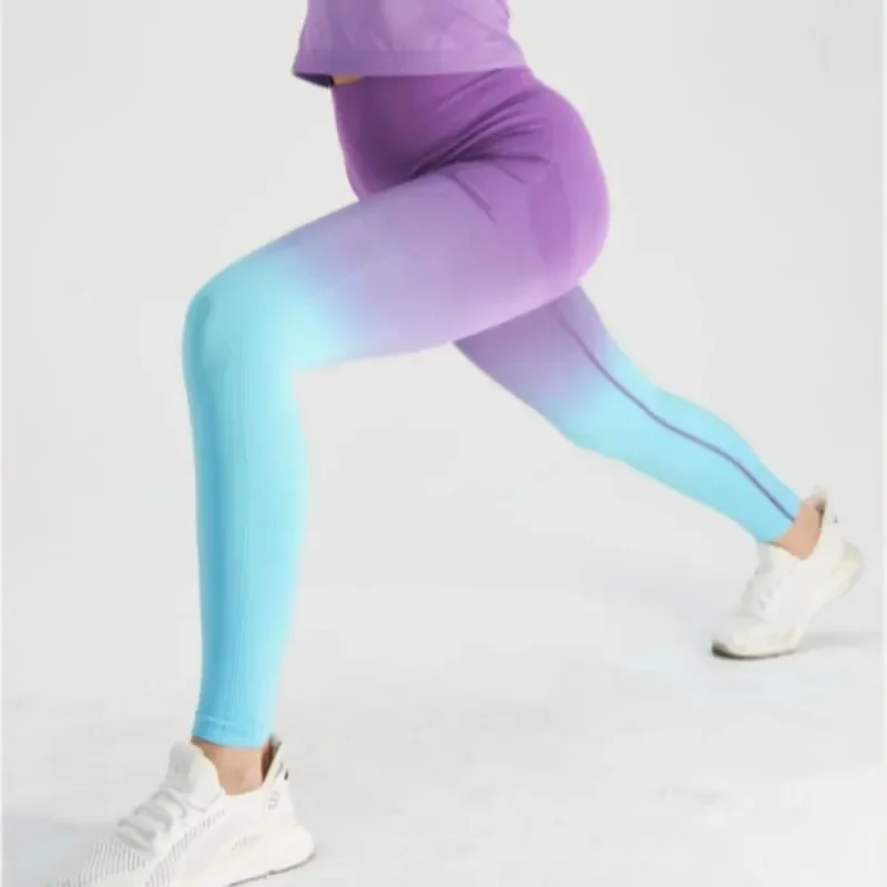 Pantaloni fitness sfumati per le donne Pantaloni lunghi aderenti per il sollevamento dell'anca a vita alta Pantaloni lunghi ad asciugatura rapida Pantaloni sportivi da sala da corsa
