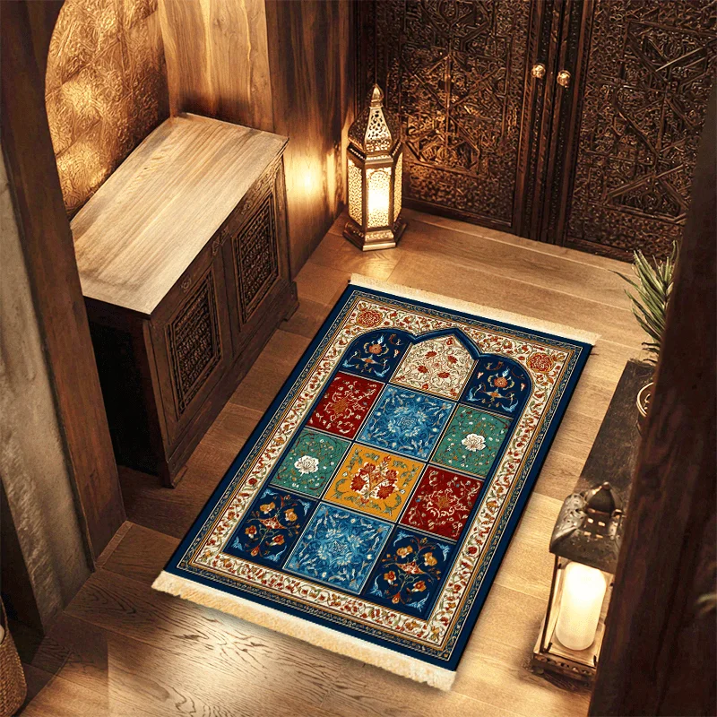 VIKAMA Multicolor Patchwork Floral Arch Design Prayer Rug Muslim Prayer Mat for Portable Carpet for Bedroom Living Room Travel