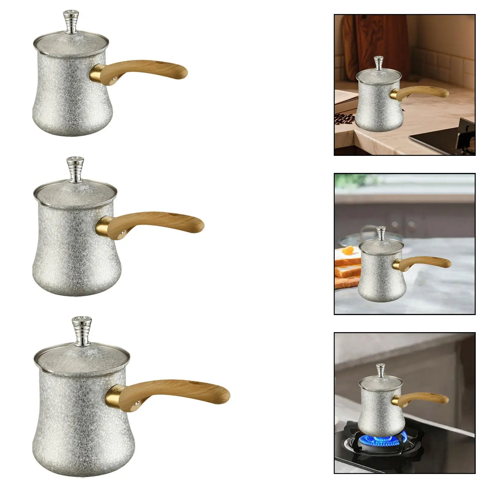 

Premium Stainless Steel Coffee Pot with Handle Turkish Style Milk Warmer Jug for Kitchen Office Café