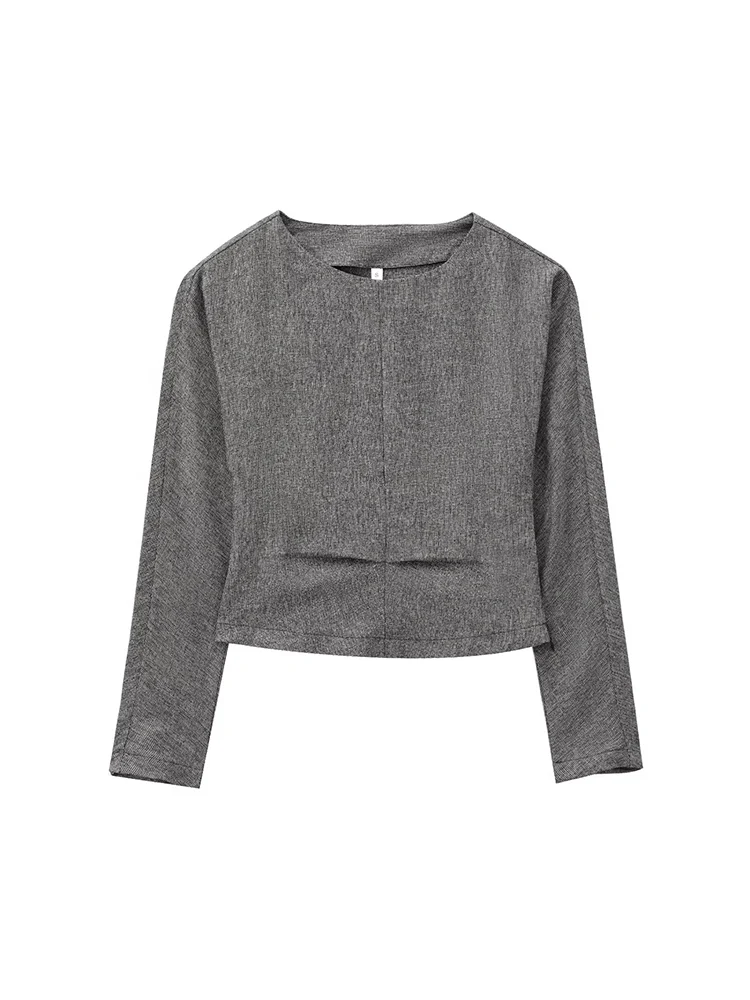 

European and American style autumn new women's clothing French fashion trend all-match pleated decorative long-sleeved tops