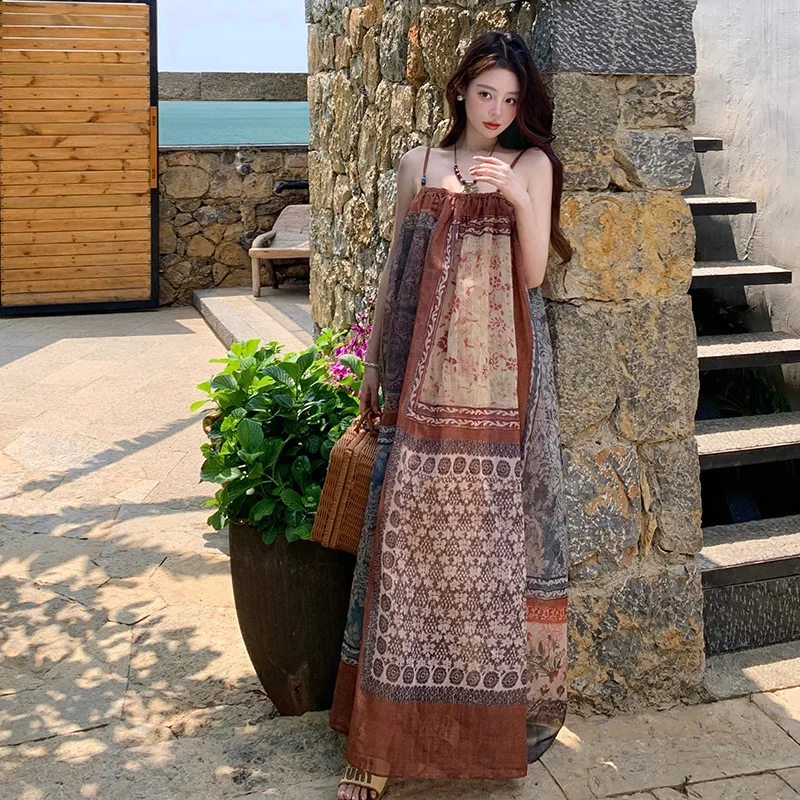 n Sle Vaion Dr Long Skirt Boho Chic Desert Ethnic Print Beachside Sundr Polyester Fabric No Sve