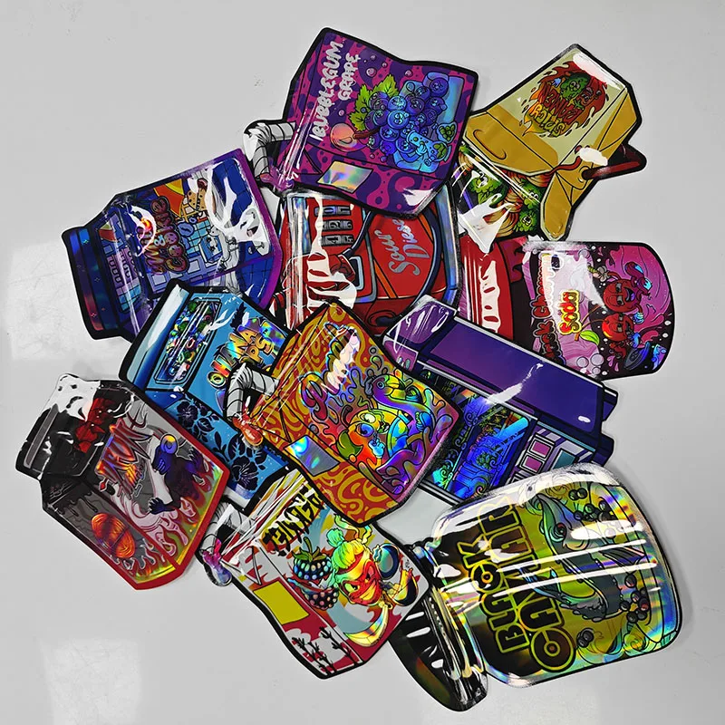 

3.5G Special-shaped Ziplock Mylar Bag Die Cut Custom Printed Flower Pack Cali Packs Laser Rainbow Candy Resealable Zip Pouch Bag