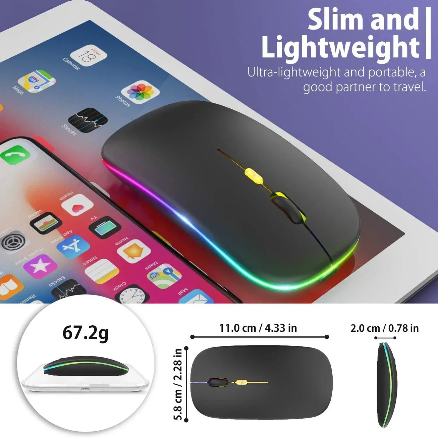 Wireless Mouse Gaming Mouse Backlight USB Compatible RGB Rechargeable Mice Silent Backlit Ergonomic Gaming Mouse for Laptop PC