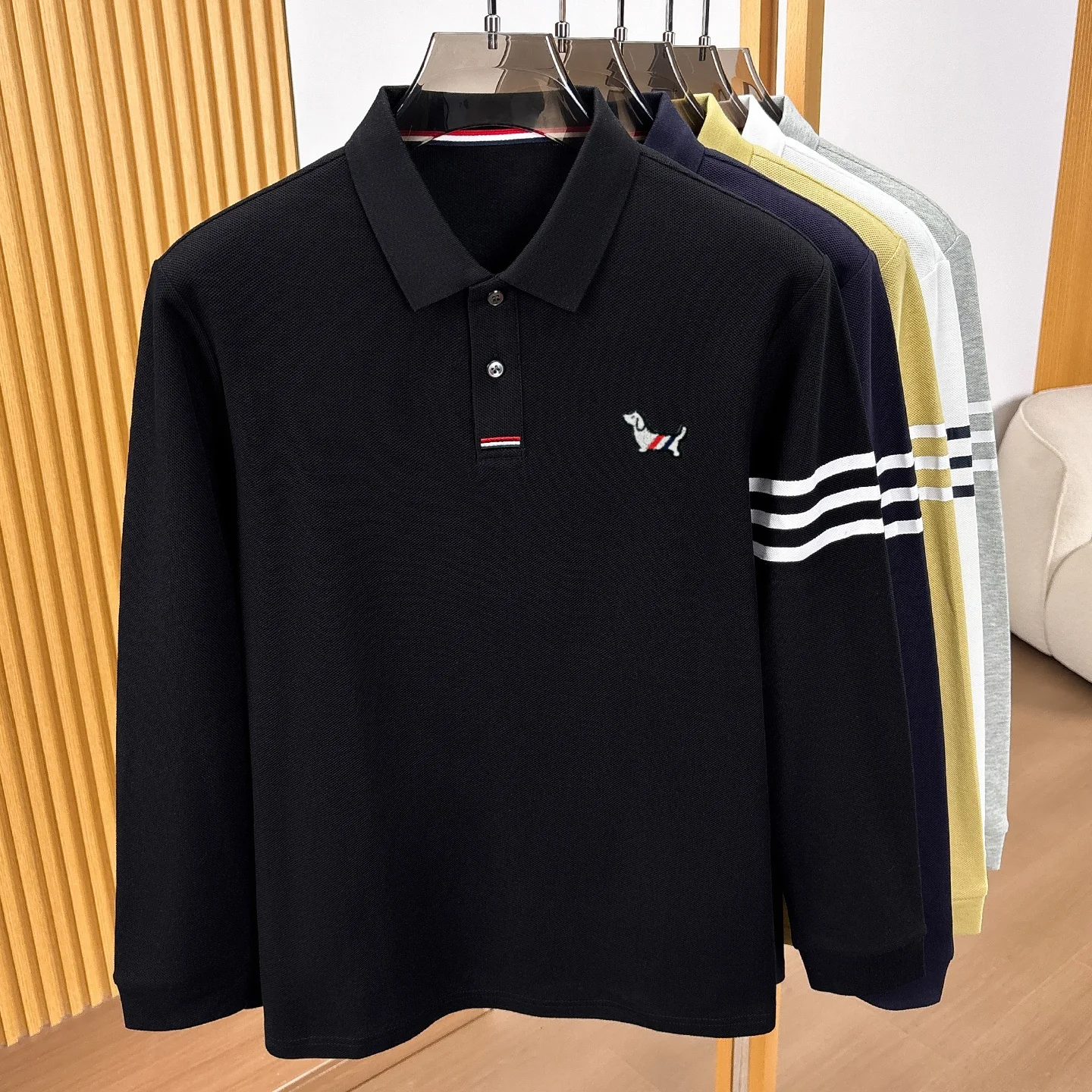 Hochwertige 100% Baumwolle Langärmel Polo Shirt Mode Marke Männer neue Cartoon Welpen Stickerei Komfort Herbst Casual Streifen T-Shirt – Detail 19
