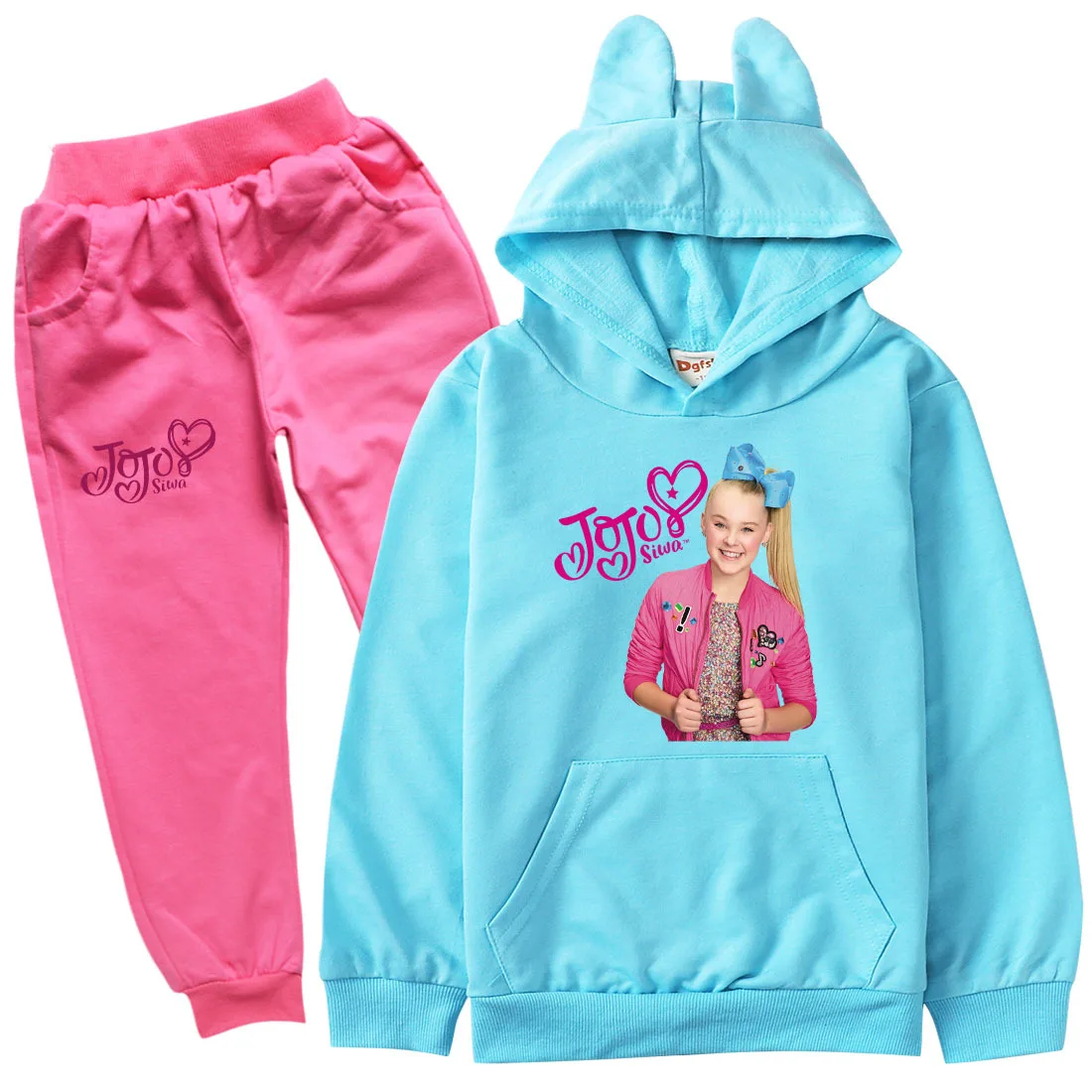 JOJO Siwa Children Clothes Kids Cute Cat Ears Hoodies Pants 2 Pcs Sets Toddler Girls Outfits Baby Boys Sportwear