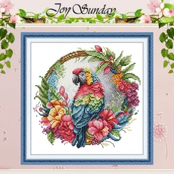 Parrot On A Garland Patterns Counted Cross Stitch Set DIY 11CT 14CT 16CT Stamped DMC Cross-stitch Kit Embroidery Needlework