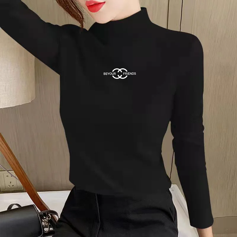 High Quality Women's Base Shirt Guangzhou Thirteenth Factory Premium Winter Long Sleeve High Collar Fitted T-Shirt Commute Style