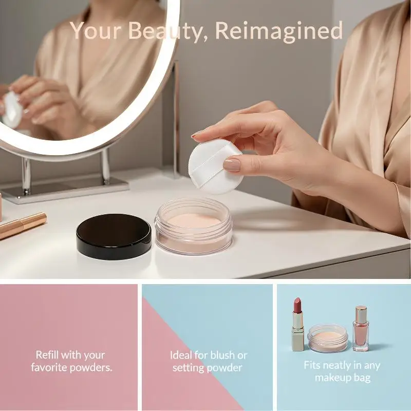 Leakproof Empty Loose Powder Box 5g Plastic Makeup Jar with Sieve Puff for On-the-go Makeup Touch Up