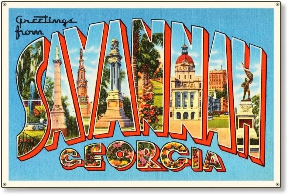 Metal Tin Sign Vintage Chic Art Decoration Savannah Georgia Travel for Home Bar Cafe Farm Store Garage or Club 12