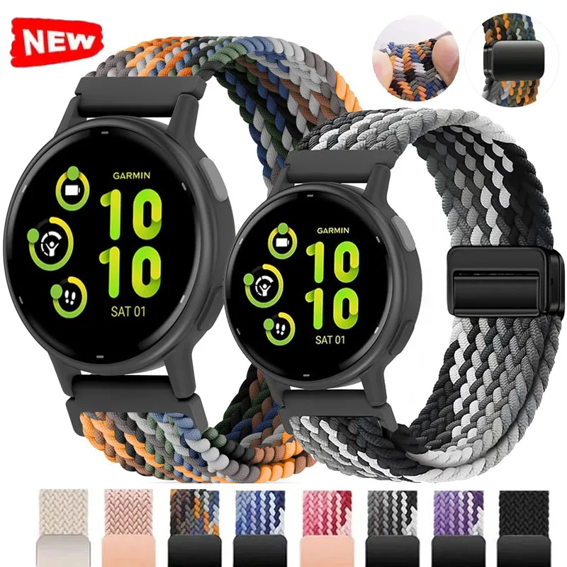 22 mm 20 mm magnetisches geflochtenes Nylonband für Garmin Vivoactive 6/5/4/Forerunner 165/55/245/645 255 265 Armband für Garmin Venu 2 3 4