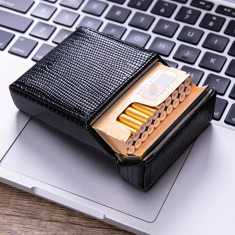 JINXINGCHENG 20 Holes Anti-break Holder Magnet Flip-top Case Leather Cigarette Box Business Pouch Smoking Accessories