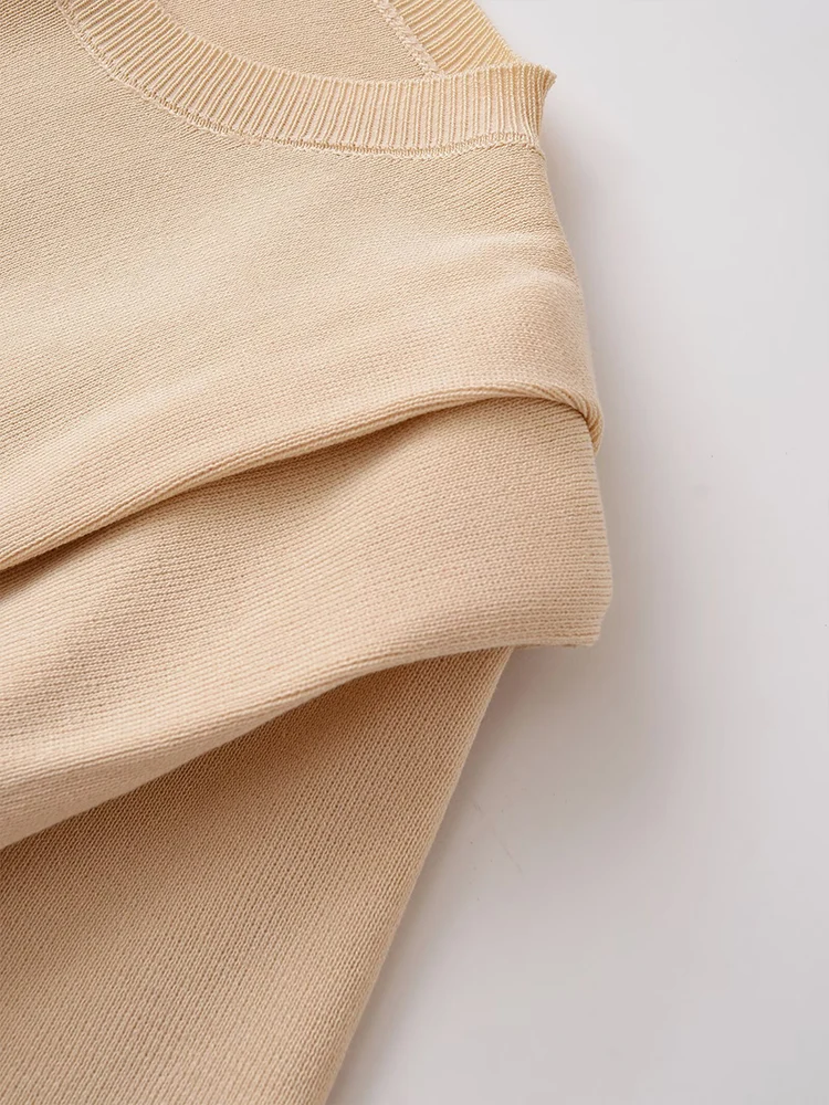 European and American style autumn new fashion trend women's casual wear padded shoulder round neck short sleeve knitted top