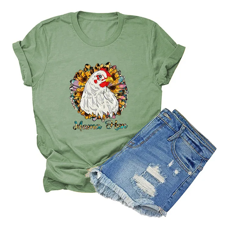 Summer t-shirt Mama Hen printed loose short-sleeved casual fashion jacket