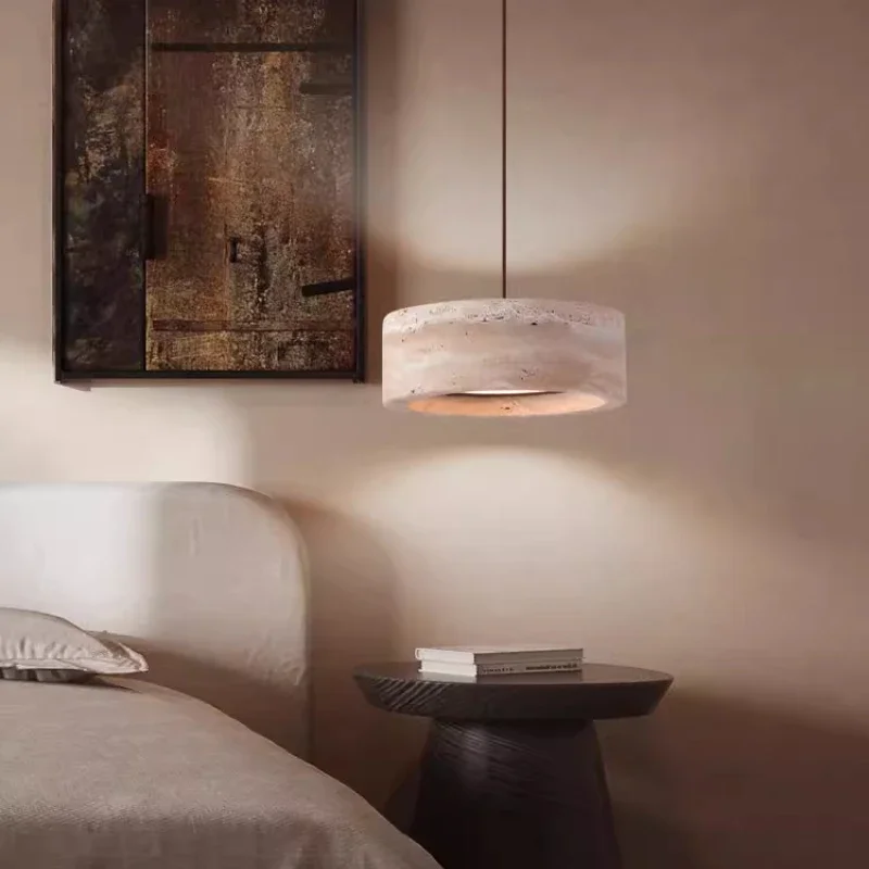 

Modern Travertine Pendant Lights Natural Yellow Stone LED Hanging Lamps Indoor Decor Lighting Bedroom Dining Room Bar Study