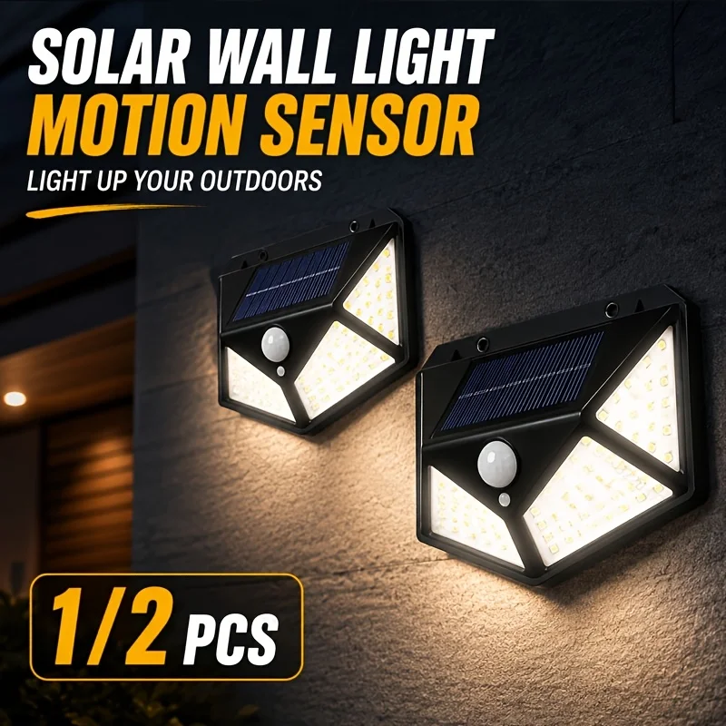 100LED Solar Wall Light Smart Motion Sensor Outdoor Street Lights Wide Lighting Angle Floodlight for Hallways Porch Pathway Yard