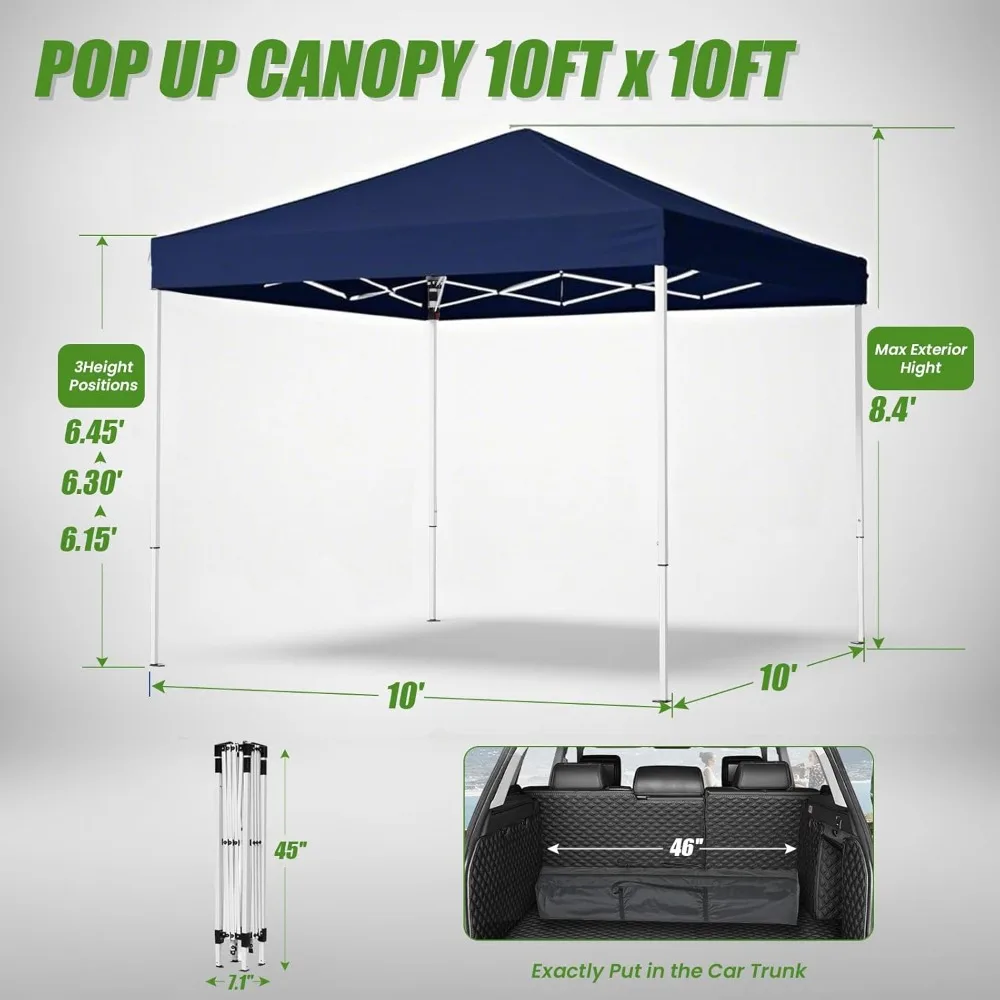 خيمة بمظلة منبثقة مقاس 10 × 10 شديدة التحمل مع حقيبة حمل للمأوى الشمسي في الهواء الطلق، مثالية للحفلات والمناسبات والتخييم