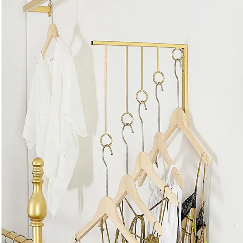 Gold Clothing Selling Store Hangers Display Rack Iron Art Shelf Wall Hook Garment Show Save Space Cloakroom Underwear Organizer