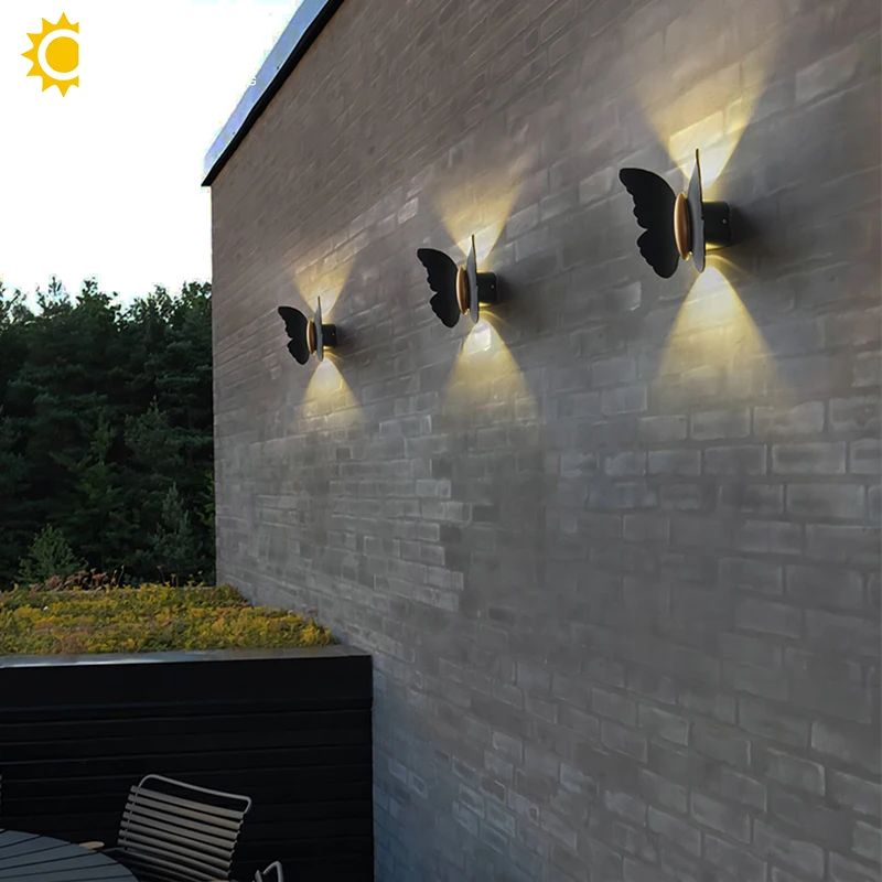 LED 6W Garden Lamps 2 Pack Waterproof Butterfly Shape Outdoor Lighting Aluminum Wall Sconces Decoration for Patio Doorway Garage