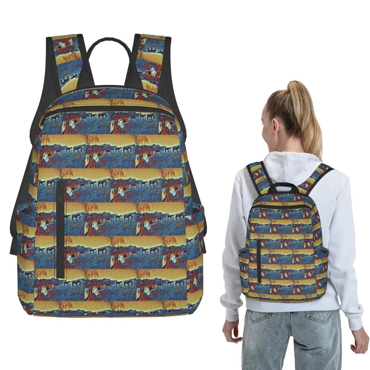 

A Herd Of Horses Grazing On A Hill Backpack Large Capacity Kids BookBag School Bag Shoulder Bags for Men Women