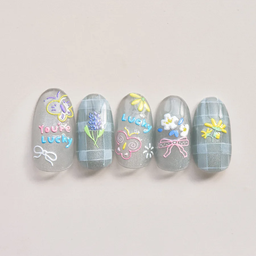 Embossed Nail Art Stickers Popular Retro Nail Stickers Japanese Lucky Graffiti Stickers