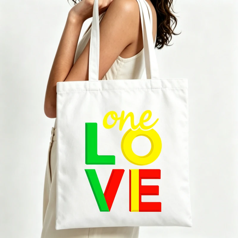 one love letter print canvas tote bag, casual style for daily shopping and summer outings