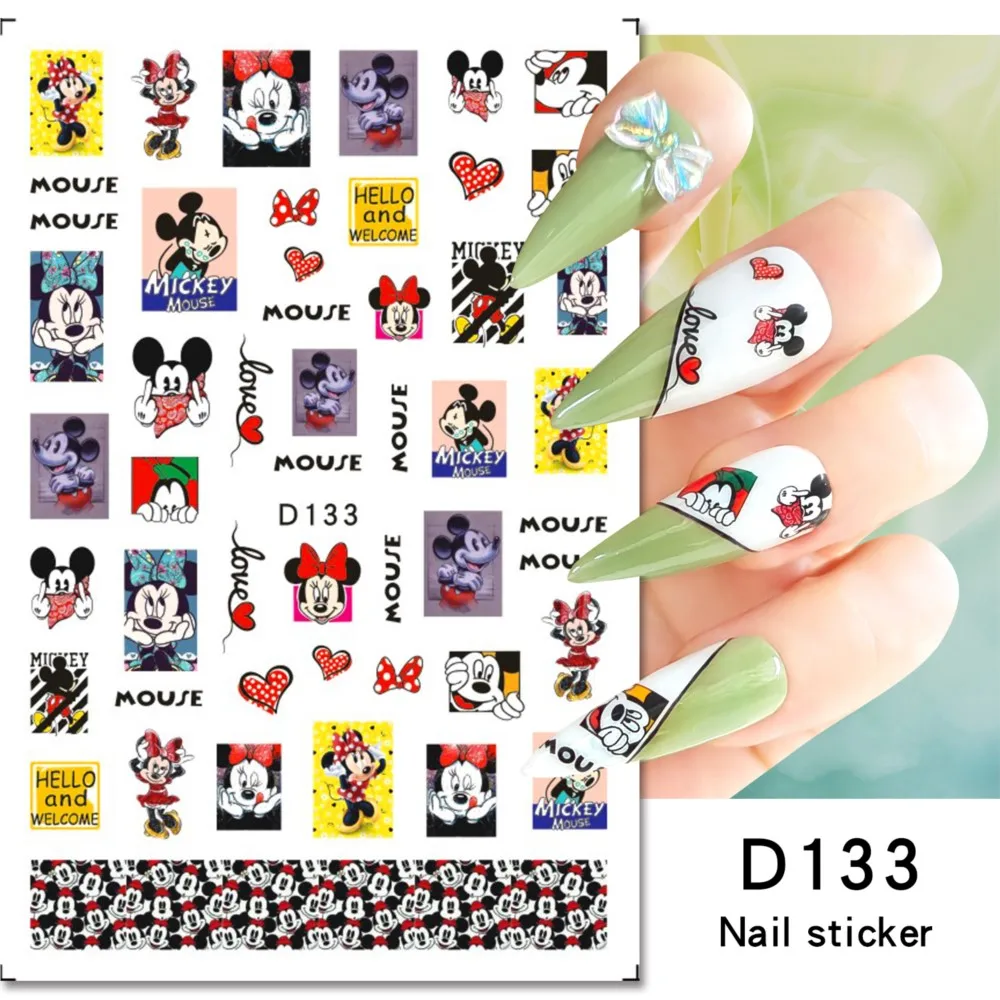 2 Blatt 3D Kawaii Mickey Mouse Nagelaufkleber Niedliche Cartoon-Maus-Klebeaufkleber für Nägel Anime Mickey Decals Nail Art Sliders