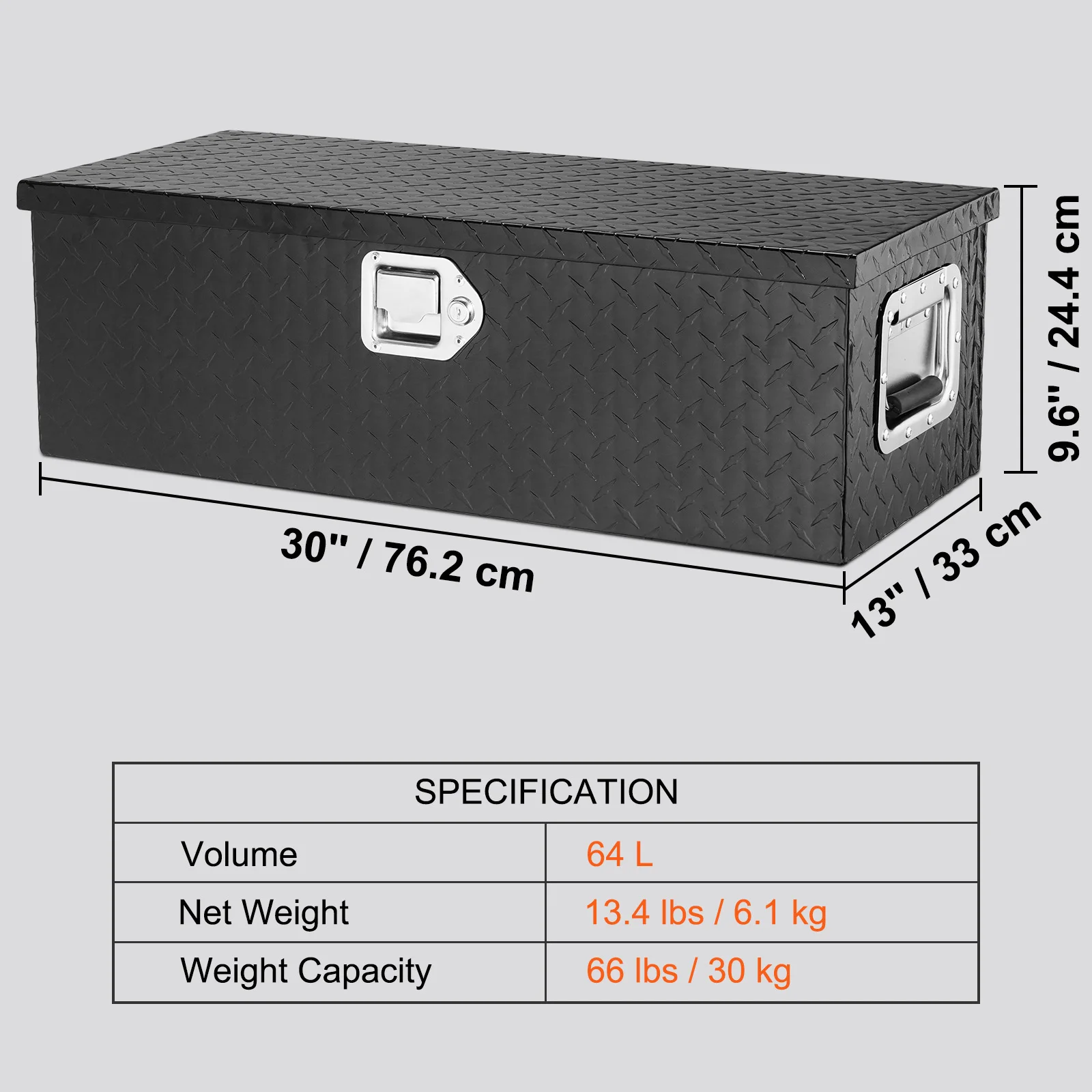 SucceBuy Heavy Duty aluminium vrachtwagenbed gereedschapskist, diamantplaat gereedschapskist met zijhandgreep en slotsleutels voor pick-up, vrachtwagenbed, camper