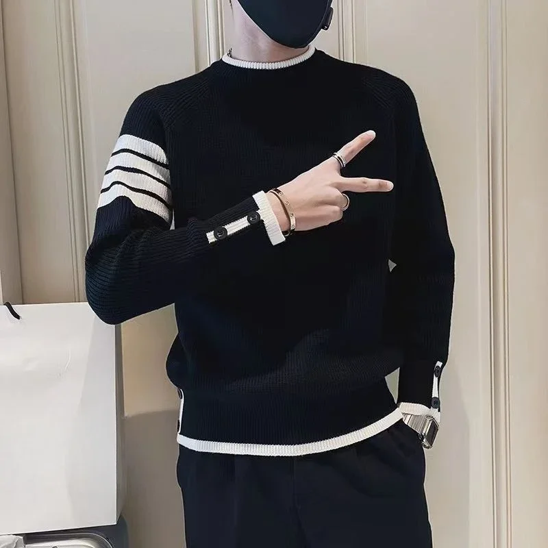 

Knit Sweater Male Pullovers Men's Clothing Cropped Green Striped Short Casual Fashion 2025 Elegant Best Selling Products Jumpers