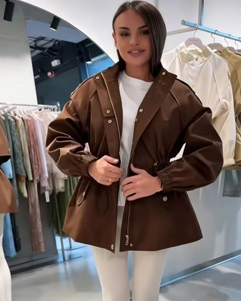 Women's trench coat 2026 autumn new European and American street casual style solid colour drawstring waist trench coat
