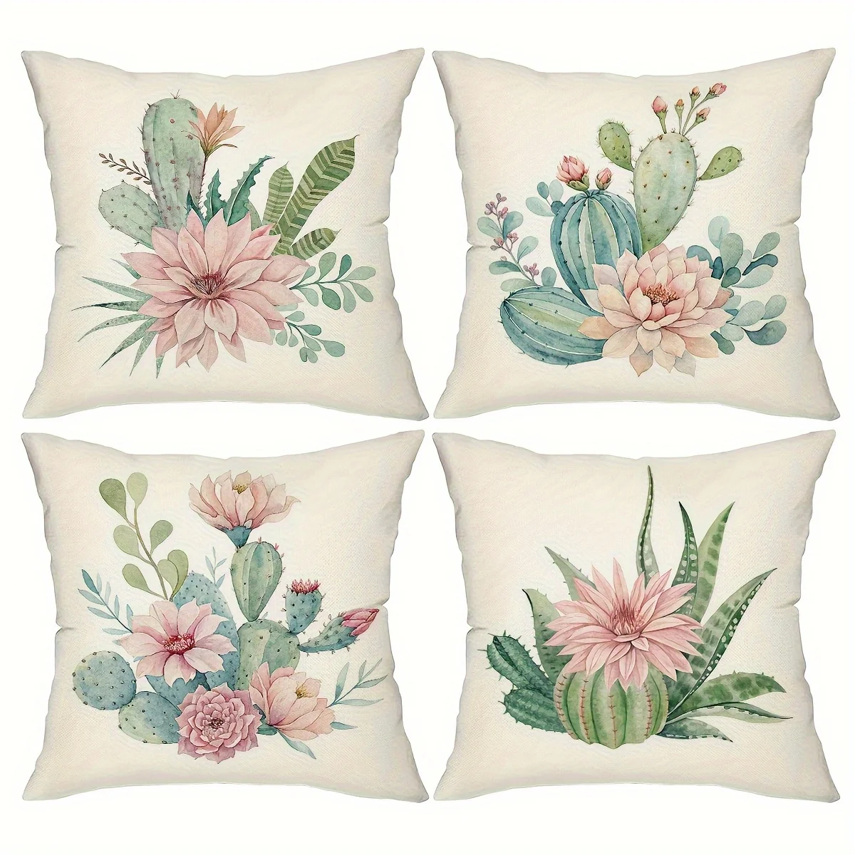 4pcs Tropical cactus flowers digital printing pillow cover Short plush Suitable living rooms bedrooms sofas throw cushion cover