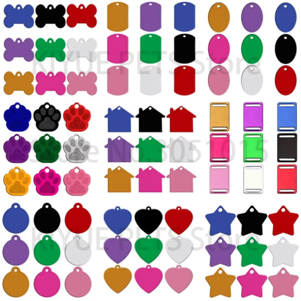 

KIYUE 180 MixColors 9 Shape Pet ID Tag Custom Personalized Name ID Engraved Round Bone Paw Identification Plate Charm