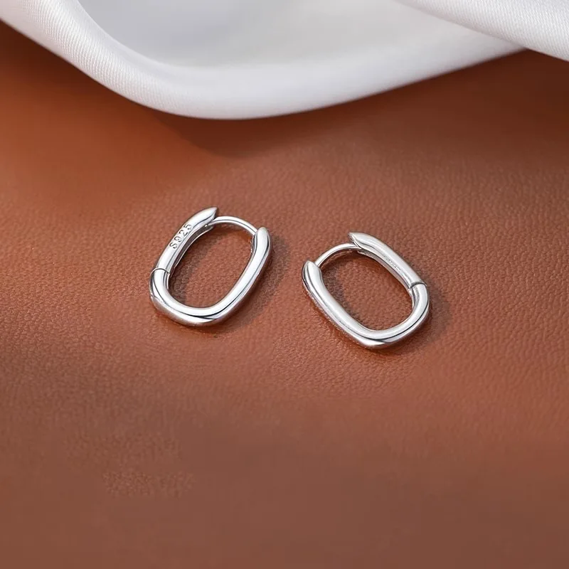 Minimalist Trendy 925 Sterling Silver U-shaped Plain Gold Color Hoop Earrings for Woman Girl Jewelry Accessories Gifts Colorfast