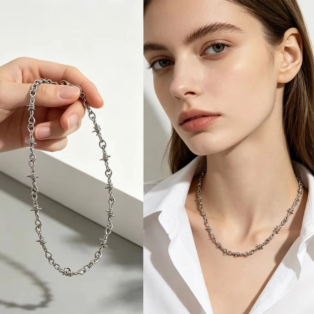 Retro Thorn Necklace Bracelet Set, Barbed Collarbone Chain Jewelry for Men Women, Daily Party Wear Accessory Gift