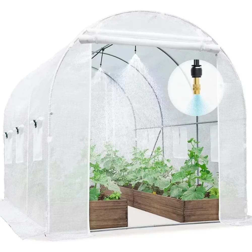 

Greenhouse, Walk-in Greenhouse with 2 Zippered Screen Doors, 8 Screen Windows & PE Covering, 15x6.6x6.6 Ft Green House