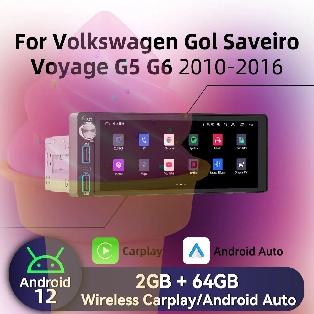 1Din Android Car Radio Carplay 6.86