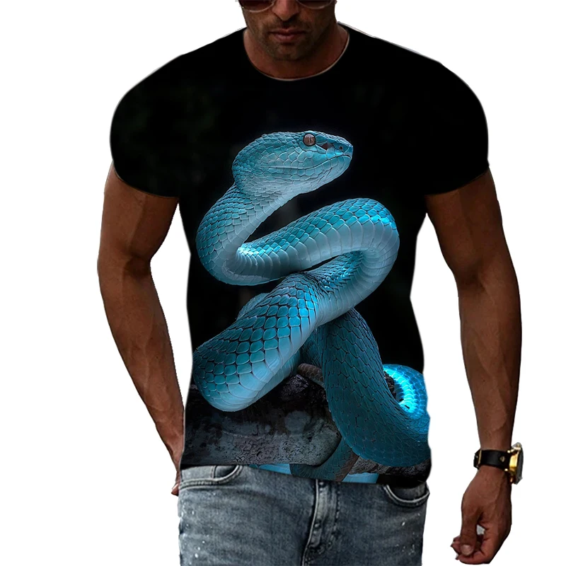 New Summer  The Snake  Picture Men T-Shirts  Casual 3D Print Tees Hip Hop Personality Round Neck Short Sleeve Quick-Dry Tops