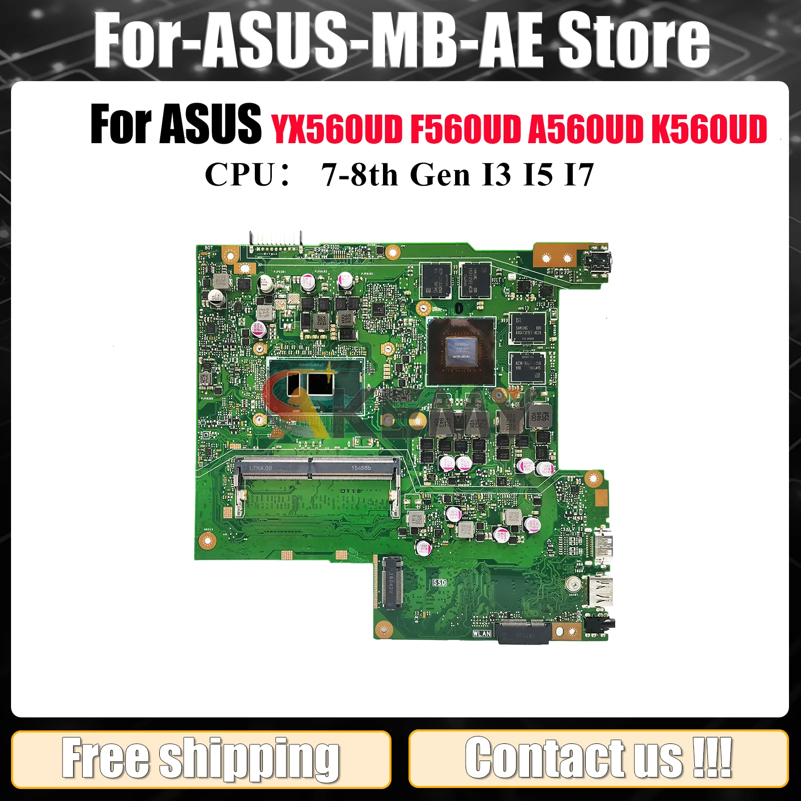

X560UD Laptop Motherboard For ASUS VivoBook A560UD X560UD F560UD K560UD X560U YX560UD Mainboard With I3 I5 I7 CPU 100% tests OK